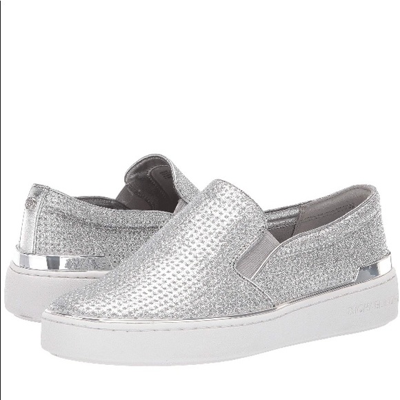 michael kors silver slip on sneakers
